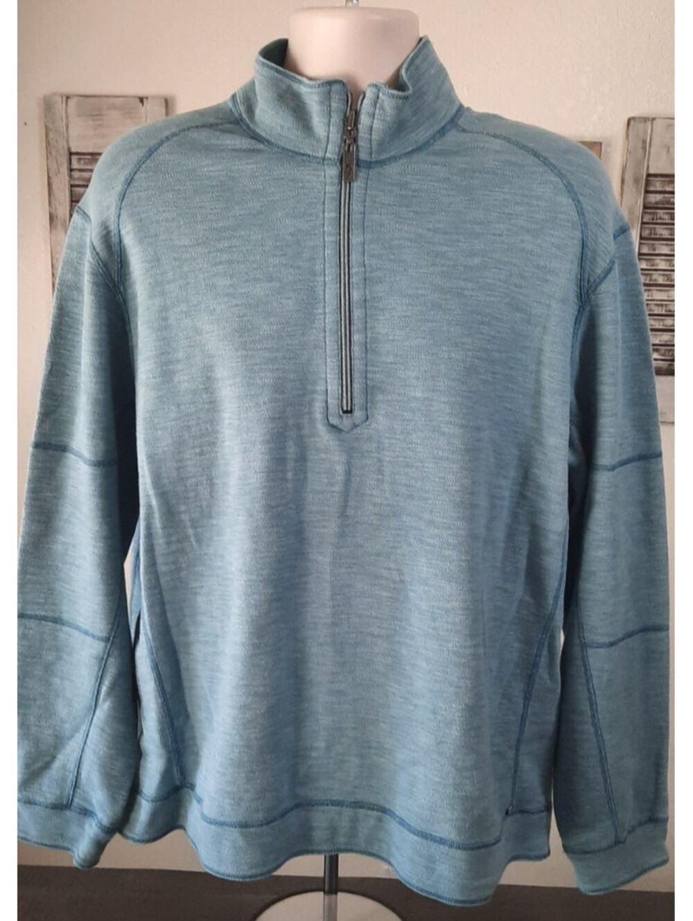 Tommy Bahama Men's Reversible Sweater 1/4 Quarter Zip Aqua/Teal XL